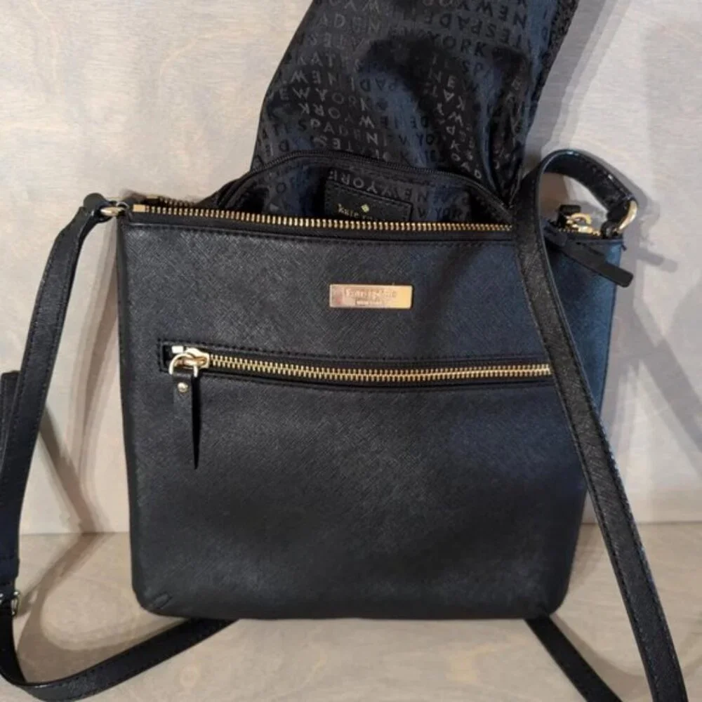Kate Spade‎ Slender Crossbody Purse Prospect Place Rima Cow Leather Black & Gold